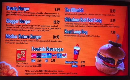 Krusty Burger Menu