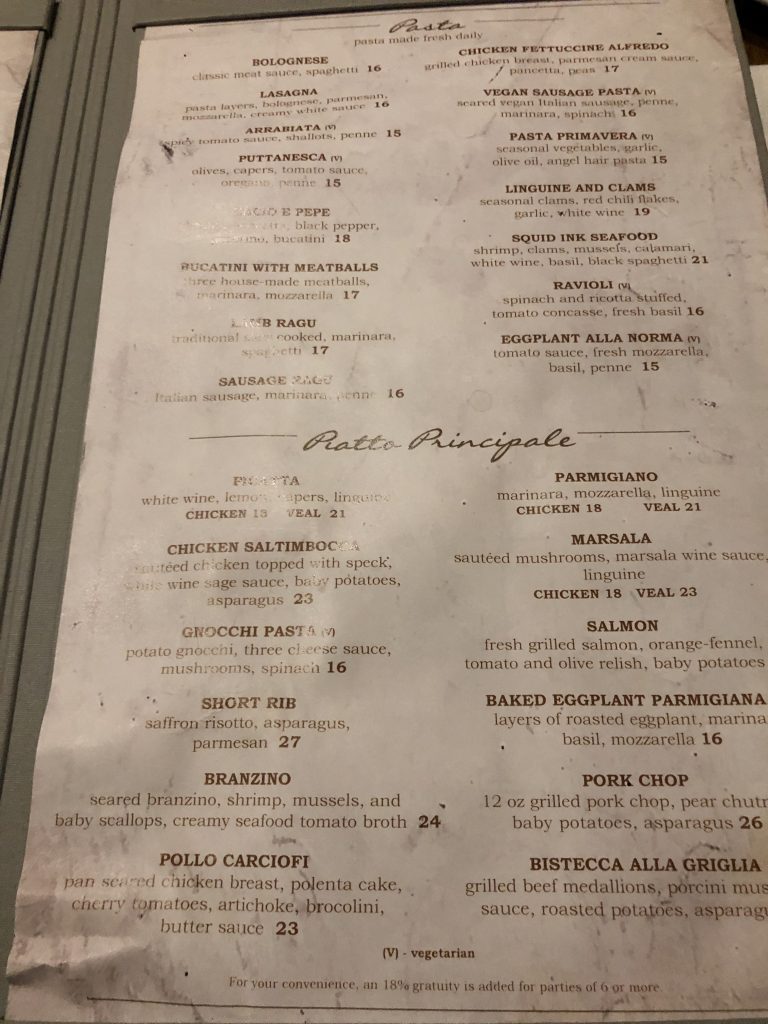 Cardápio Vivo Italian Kitchen